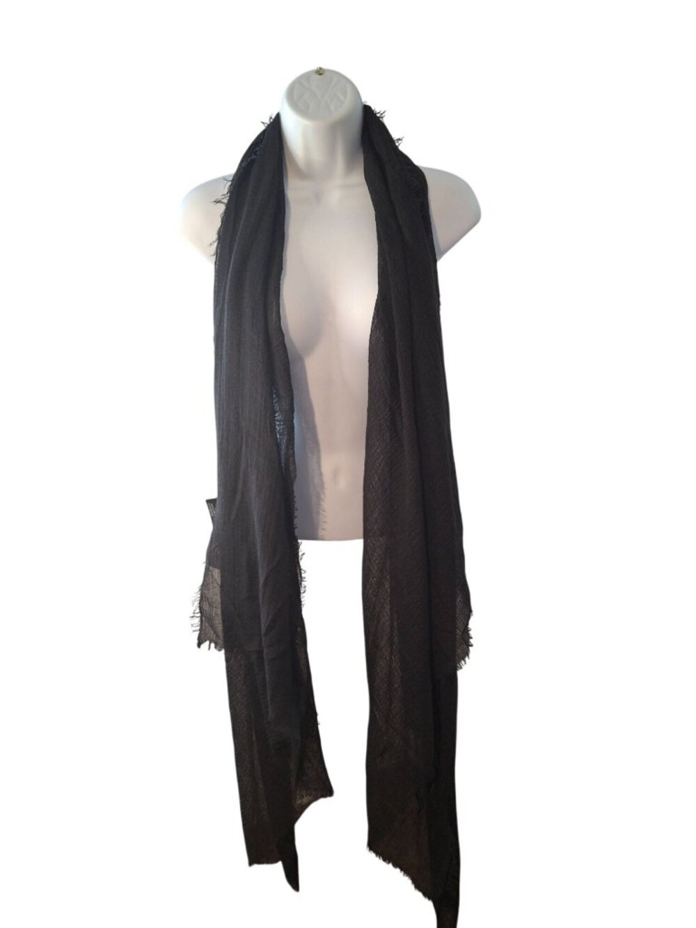 Sylvia Alexander Black Sheer Fringe Scarf Wrap Boho Elegant Evening Lightweight